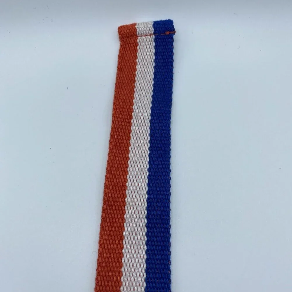 Orange White Blue Striped Woven D Ring Belt Teen's Size XS End to End 26